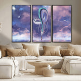 66864-MGV-CV-36X24-Fantasy Dragon Wall Art – Mystical Canvas Print Girl and Sky Serpent Dreamlike Clouds, Magical Anime Inspired Decor for Living