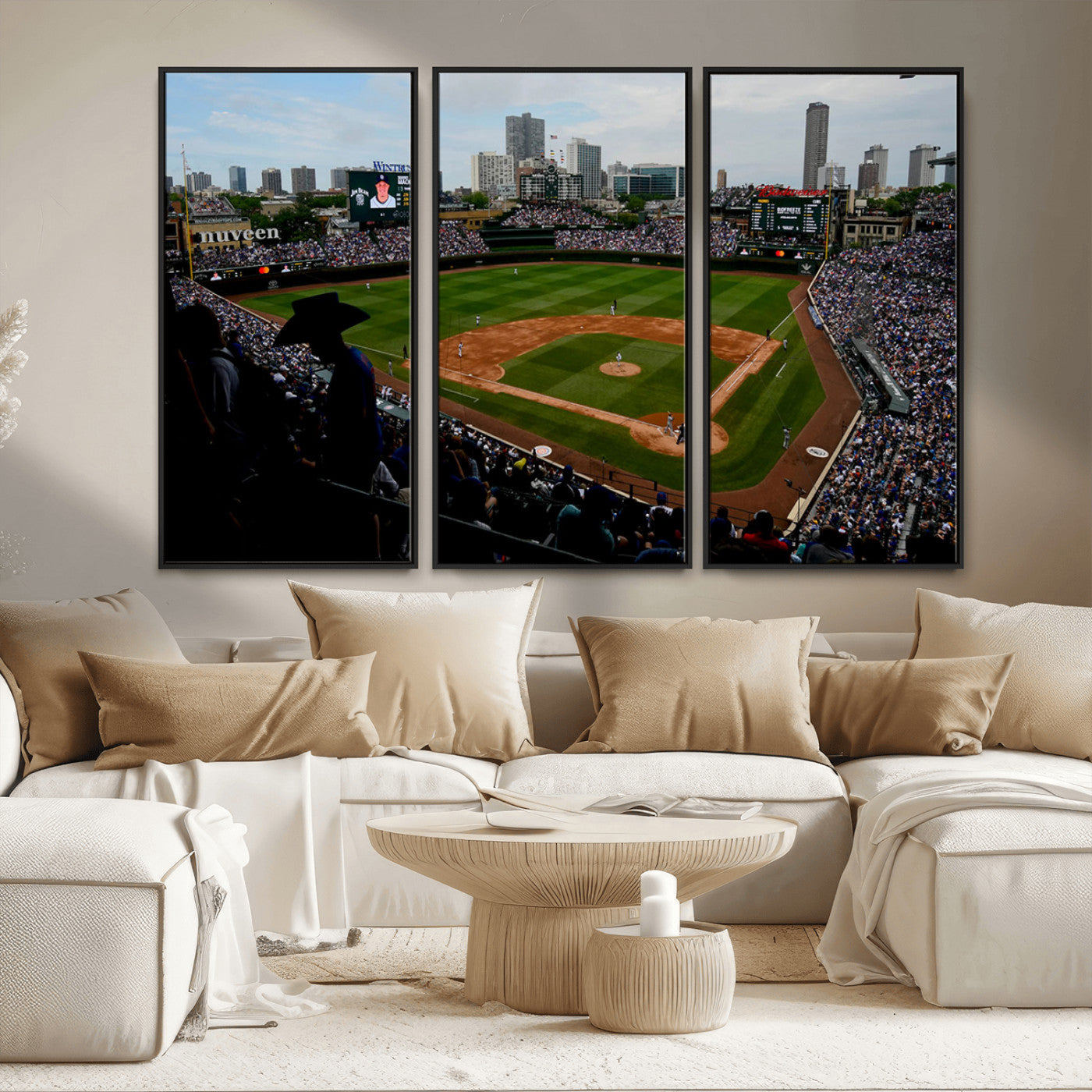34859-MGV-CV-36X24-Wrigley Field Wall Art Canvas Print, Framed Chicago Cubs Stadium Art Picture Print, Wrigley Stadium Field Perfect Sport Room Decor