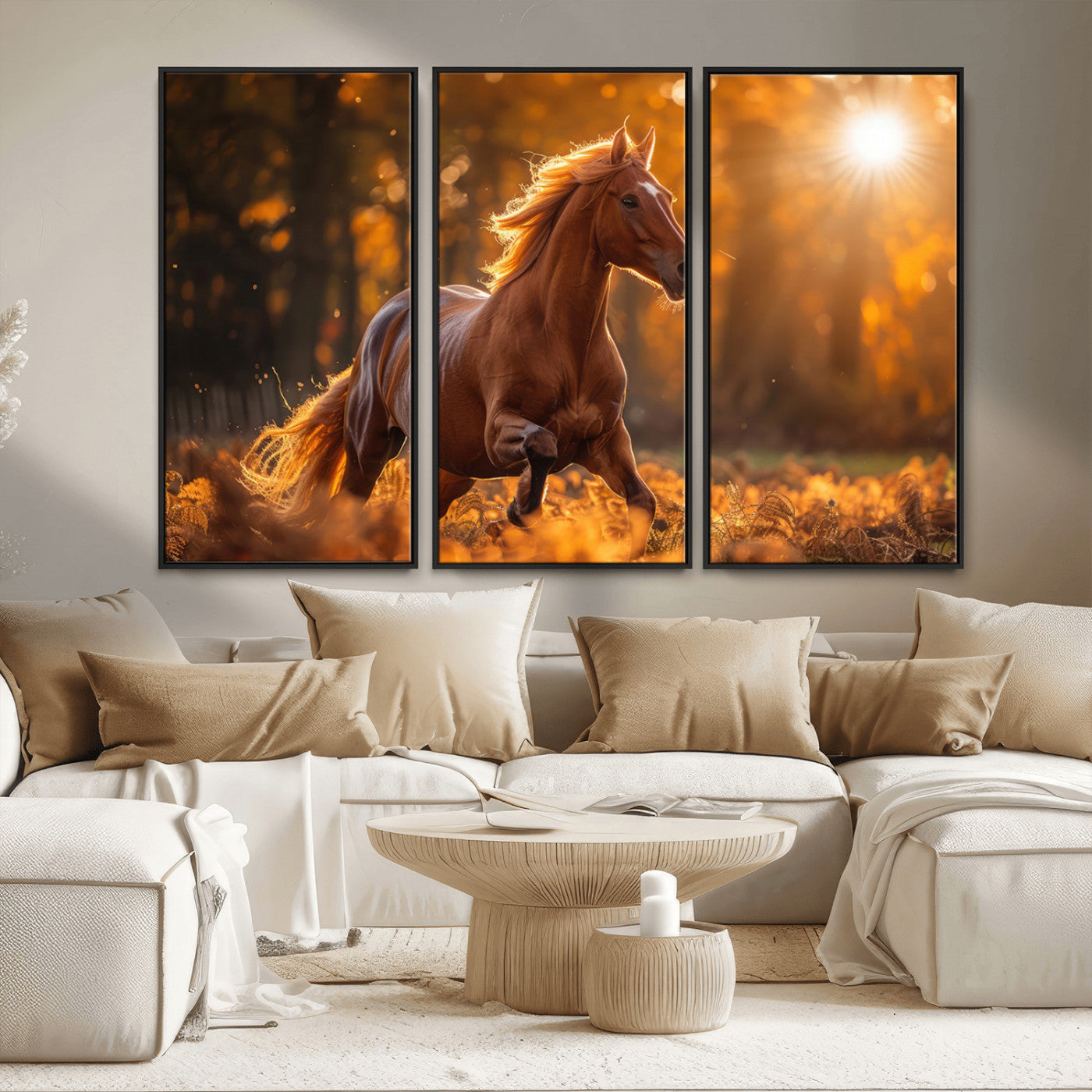 92144-MGV-CV-36X24-Sunset Horse Wall Art Canvas Print, Framed Horse Barn Art Picture Print, Majestic Horse Perfect Rustic Farmhouse Decor Artwork