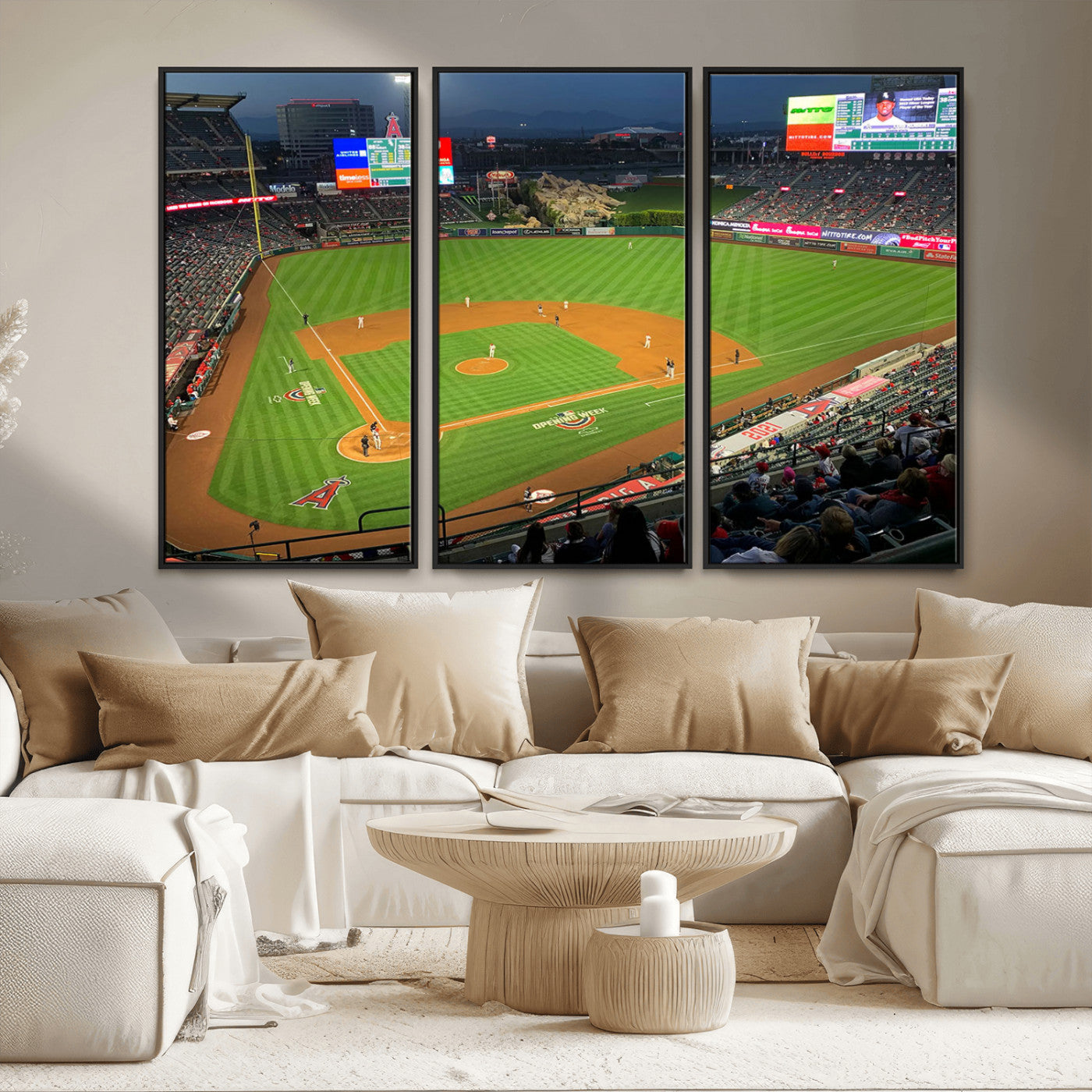 93707-MGV-CV-36X24-Los Angeles Stadium Wall Art Canvas Print, Framed Angel Stadium Field Art Picture Print, Anaheim Stadium Perfect Sports Room Decor