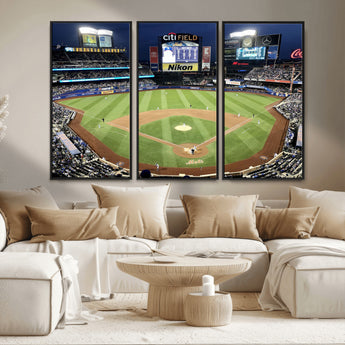 87666-MGV-CV-36X24-City Field Stadium Wall Art Canvas Print, Framed New York Stadium Art Picture Print, Citi Field Stadium Perfect Sport Room Decor