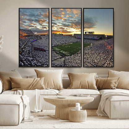 38807-MGV-FC-48X32-3P_Black-Beaver Stadium Wall Art Canvas Print, Framed Beaver Stadium Field Art Picture Print, Football Stadium Perfect Sport Room Decor