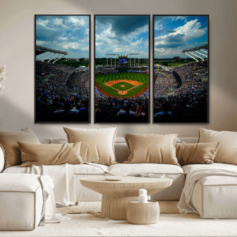 37127-MGV-FC-48X32-3P_Black-Kauffman Stadium Wall Art Canvas Print, Framed Kansas City Royals Field Art Picture Print, Baseball Stadium Perfect Sport Room