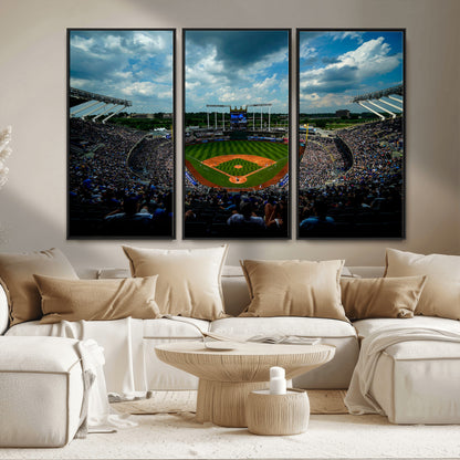 37127-MGV-FC-48X32-3P_Black-Kauffman Stadium Wall Art Canvas Print, Framed Kansas City Royals Field Art Picture Print, Baseball Stadium Perfect Sport Room