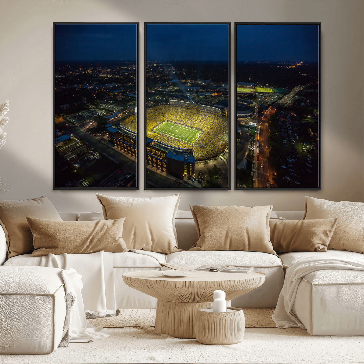 52519-MGV-CV-36X24-Michigan Football Stadium Wall Art Canvas Print, Framed Michigan Stadium Art Picture Print, Michigan Wolverines Field Perfect