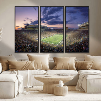 50825-MGV-FC-48X32-3P_Black-Notre Dame Stadium Wall Art Canvas Print, Framed Indiana Stadium Art Picture Print, Football Stadium Perfect Sports Room Decor