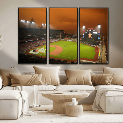 31315-MGV-FC-48X32-3P_Black-Oracle Park Stadium Wall Art Canvas Print, Framed California Stadium Art Picture Print, Oracle Park Field Perfect Sport Room Decor