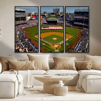 20879-MGV-FC-48X32-3P_Black-Yankee Stadium Wall Art Canvas Print, Framed New York Stadium Art Picture Print, Yankee Field Perfect Sport Room Decor Artwork