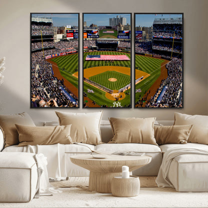 20879-MGV-FC-48X32-3P_Black-Yankee Stadium Wall Art Canvas Print, Framed New York Stadium Art Picture Print, Yankee Field Perfect Sport Room Decor Artwork