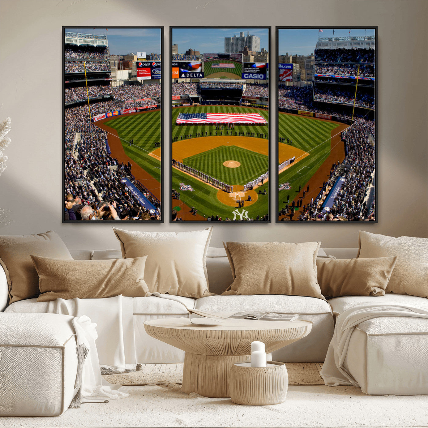 20879-MGV-CV-36X24-Yankee Stadium Wall Art Canvas Print, Framed New York Stadium Art Picture Print, Yankee Field Perfect Sport Room Decor Artwork