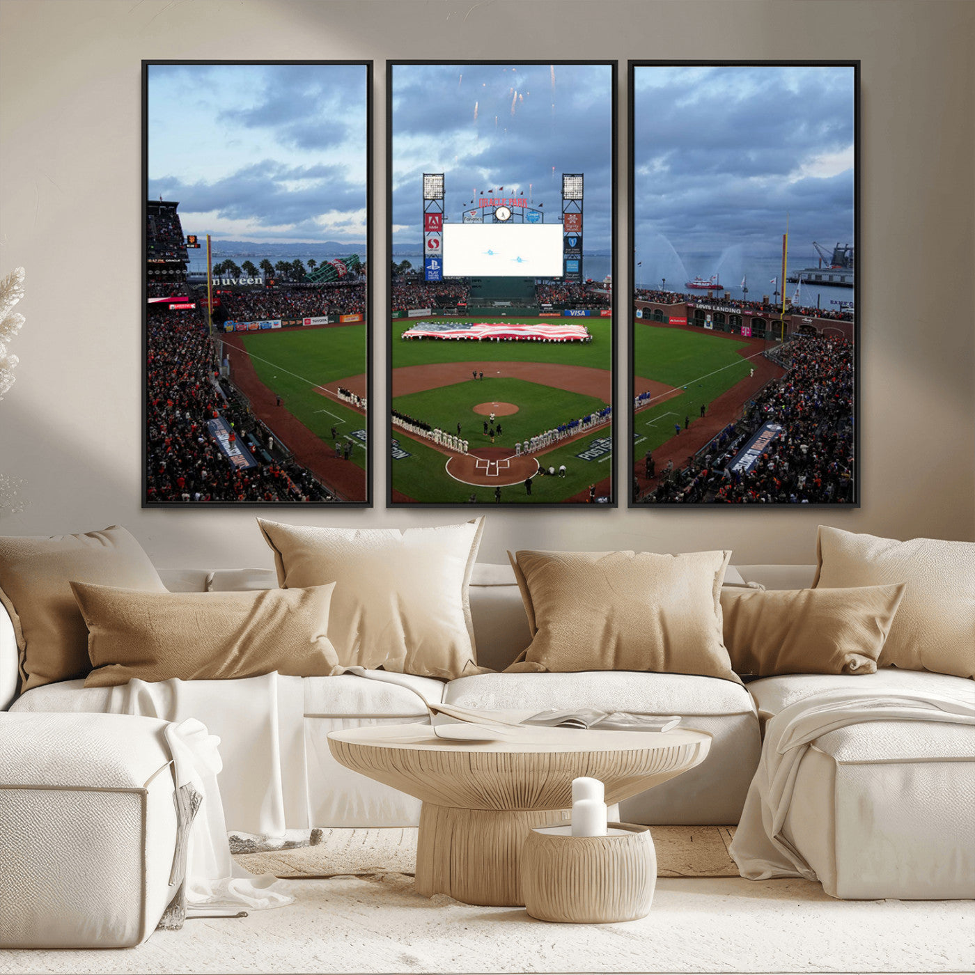 44631-MGV-CV-36X24-Oracle Park Stadium Wall Art Canvas Print, Framed San Francisco Giants Art Picture Print, Giants Stadium Field Perfect Sports Room
