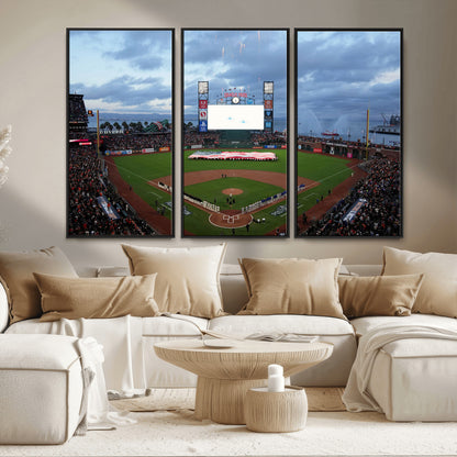 44631-MGV-CV-36X24-Oracle Park Stadium Wall Art Canvas Print, Framed San Francisco Giants Art Picture Print, Giants Stadium Field Perfect Sports Room