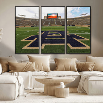52835-MGV-FC-48X32-3P_Black-Notre Dame Stadium Wall Art Canvas Print, Framed Indiana Stadium Art Picture Print, Notre Dame Field Perfect Sport Room Decor