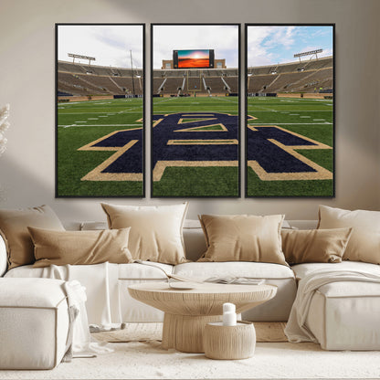 52835-MGV-FC-48X32-3P_Black-Notre Dame Stadium Wall Art Canvas Print, Framed Indiana Stadium Art Picture Print, Notre Dame Field Perfect Sport Room Decor