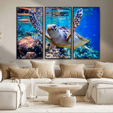 12683-MGV-CV-36X24-Sea Turtle Wall Art – Graceful Ocean Canvas Print with Coral Reef and Tropical Fish, Coastal Marine Life Decor for Beach House,