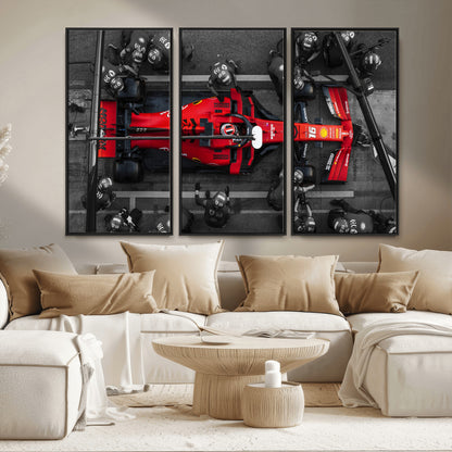 99356-MGV-CV-36X24-Ferrari Pit Stop Wall Art – Formula 1 Racing Car Canvas Print, Red Speed Machine Motorsport Decor for Office, Garage, Man Cave or