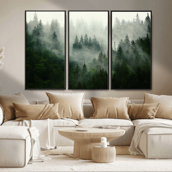 167720496-MGV-CV-36X24-Misty Forest Wall Art – Serene Evergreen Trees Canvas Print, Foggy Mountain Nature Landscape Decor for Bedroom, Living Room or