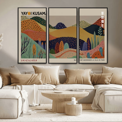 11242-MGV-CV-36X24-Kusama Wall Art – Abstract Colorful Hills Canvas Print, Modern Japanese Inspired Landscape Poster for Living Room, Office or