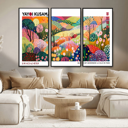 75201-MGV-CV-36X24-Yayoi Kusama Floral Wall Art – Vibrant Abstract Landscape Canvas Print, Modern Pop Art Poster for Living Room, Bedroom, or Gallery