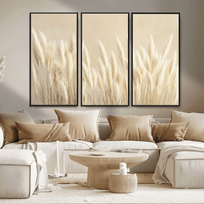 81444-MGV-CV-36X24-Pampas Grass Wall Art Canvas Print, Framed Beige Pampas Grass Art Picture Print, Minimalist Beige Perfect Minimalist Nature Decor