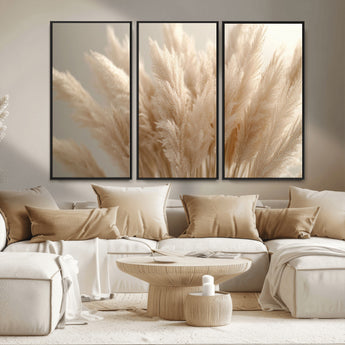 50300-MGV-CV-36X24-Pampas Grass Wall Art Canvas Print, Framed Minimalist Pampas Grass Art Picture Print, Beige Pampas Grass Perfect Minimalist Boho