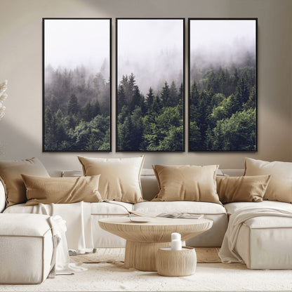 42578900-MGV-CV-36X24-Misty Forest Wall Art – Serene Mountain Pine Tree Canvas Print, Nature Landscape Decor for Bedroom, Living Room, Office or Rustic