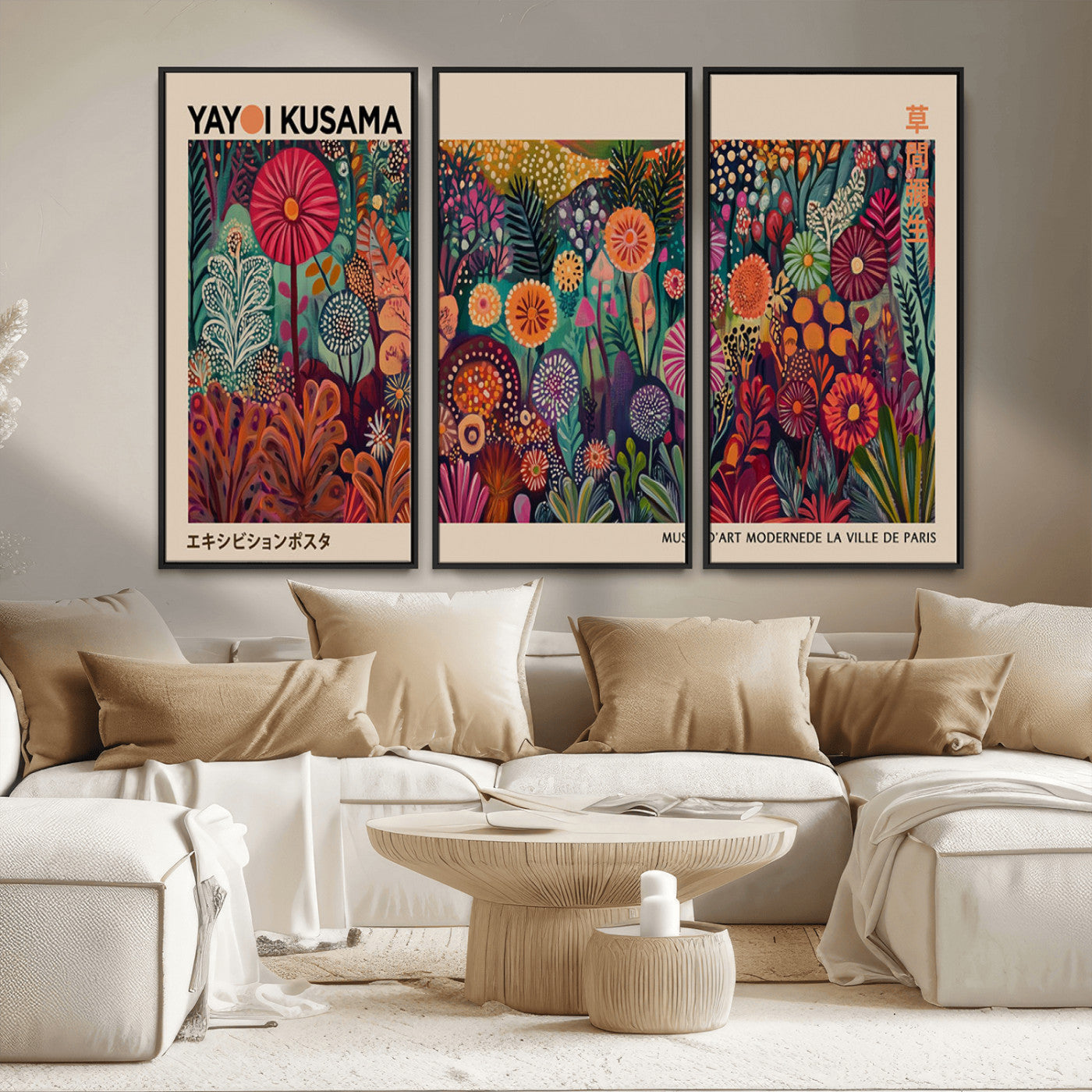 51280-MGV-CV-36X24-Abstract Yayoi Kusama Wall Art Canvas Print, Framed Japanese Wabi Sabi Art Picture Print, Yayoi Kusama Perfect Abstract Modern