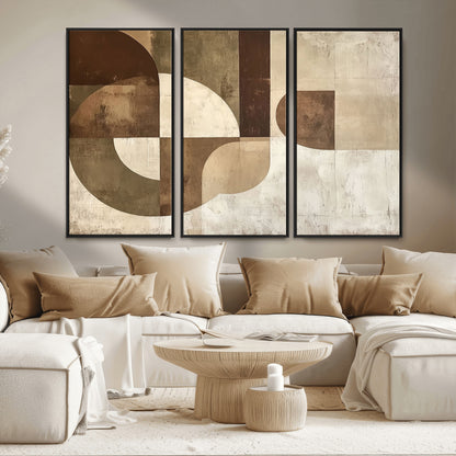59767-MGV-FC-48X32-3P_Black-Abstract Geometric Shapes Wall Art – Modern Minimalist Canvas Print, Neutral Brown Beige Tan Artwork for Living Room, Bedroom,