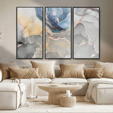 18176-MGV-CV-36X24-Abstract Fluid Wall Art – Modern Marble Ink Canvas Print with Blue, Gold, and Gray Tones, Contemporary Minimal Artwork Decor for
