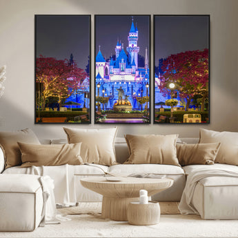 66710-MGV-CV-36X24-Enchanted Castle Wall Art – Magical Night Scene Canvas Print with Glowing Lights, Fantasy Architecture Artwork for Living Room,