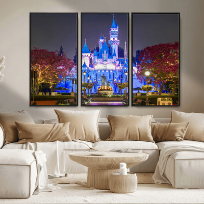 66710-MGV-CV-36X24-Enchanted Castle Wall Art – Magical Night Scene Canvas Print with Glowing Lights, Fantasy Architecture Artwork for Living Room,