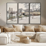 60292-MGV-CV-36X24-Central Park Winter Wall Art – Snowy Bow Bridge Canvas Print, Scenic New York City Landscape Photography for Living Room, Bedroom