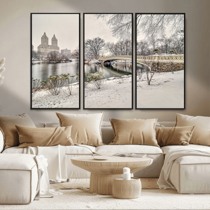 60292-MGV-CV-36X24-Central Park Winter Wall Art – Snowy Bow Bridge Canvas Print, Scenic New York City Landscape Photography for Living Room, Bedroom