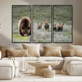 40555-MGV-CV-36X24-Bear Family Wall Art – Wildlife Canvas Print of Mother Bear with Four Cubs in Nature, Rustic Animal Artwork for Living Room,