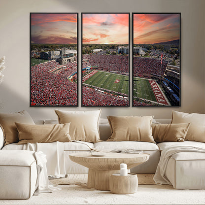 51135-MGV-CV-36X24-Indiana Hoosiers Stadium Wall Art – Panoramic Football Canvas Print with Game Day Crowd and Sunset Sky, Sports Artwork for Man