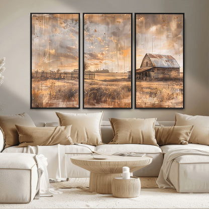 FARM2-MGV-FC-48X32-3P_Black-Rustic Farmhouse Wall Art Canvas Print, Framed Old Barn Art Picture Print, Southwestern Farmhouse Perfect Rustic Decor Artwork