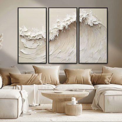 45175-MGV-CV-36X24-Textured Wave Wall Art Canvas Print, Framed Minimal Seascape Art Picture Print, Elegant Wave Perfect Modern Coastal Decor Artwork
