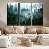 17393683-MGV-FC-48X32-3P_Black-Misty Forest Art Wall Art Canvas Print, Framed Foggy Mountain Art Art Picture Print, Scenic Wall Print Perfect Decor Artwork