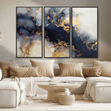 41136487-MGV-CV-36X24-Black Marble Wall Art Canvas Print, Framed Gold Veins Art Picture Print, Abstract Texture Perfect Moody Luxe Decor Artwork
