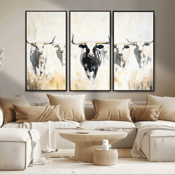 40397799-MGV-CV-36X24-Texas Longhorn Wall Art Canvas Print, Framed Rustic Herd Art Picture Print, Western Bull Perfect Neutral Western Decor Artwork