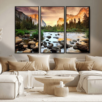 90956031-MGV-CV-36X24-Yosemite Valley Wall Art – Scenic Mountain River Landscape Canvas Print, Nature Photography for Living Room, Bedroom, Cabin,