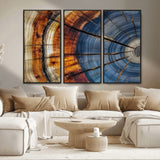 96890915-MGV-FC-48X32-3P_Black-Abstract Tree Ring Wall Art – Rustic Nature Canvas Print with Wood Grain Texture, Modern Earth Tone Artwork for Office, Living