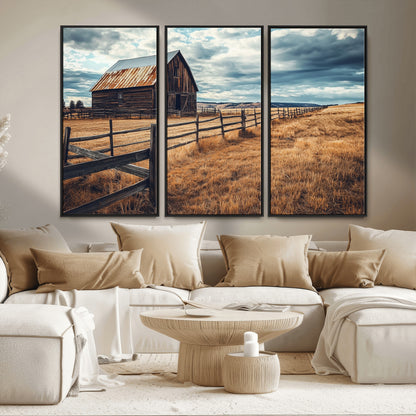 69356982-MGV-CV-36X24-Old Barn Wall Art Canvas Print, Framed Rustic Fence Art Picture Print, Wooden Farmhouse Perfect Rustic Farmhouse Decor Artwork