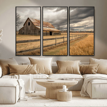 26821575-MGV-FC-48X32-3P_Black-Old Barn Wall Art Canvas Print, Framed Rustic Barn Art Picture Print, Moody Farm Perfect Rustic Farmhouse Decor Artwork