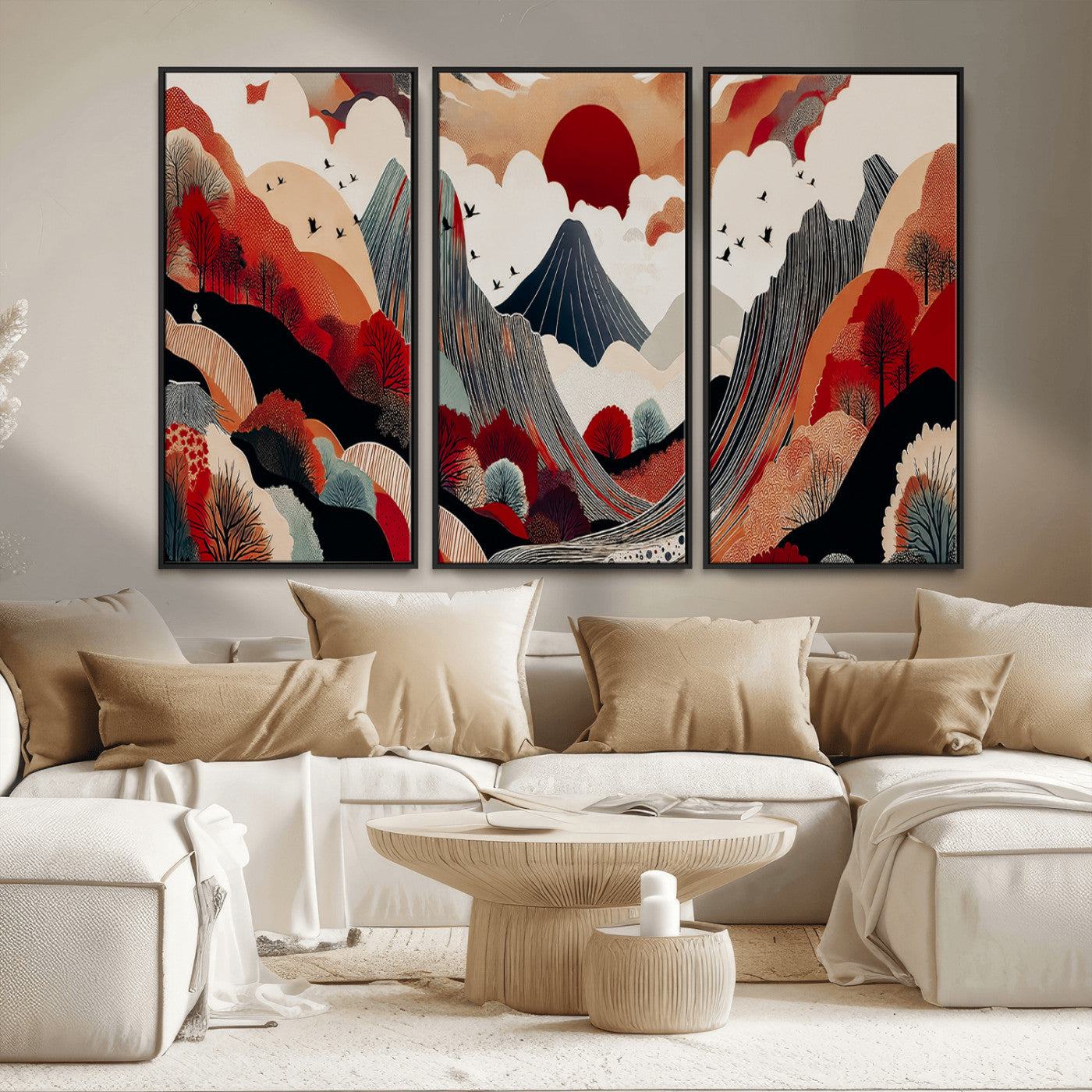 59495752-MGV-CV-36X24-Abstract Mountain Wall Art Canvas Print, Framed Vibrant Landscape Art Picture Print, Nature Drawing Perfect Contemporary