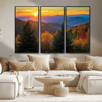 36964931-MGV-CV-36X24-Autumn Mountains Wall Art Canvas Print, Framed Sunset Glow Forest Art Picture Print, Golden Trees Perfect Vibrant Nature Decor