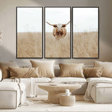 20927060-MGV-CV-36X24-Texas Longhorn Wall Art Canvas Print, Framed Lone Cattle Art Picture Print, Longhorn Bull Perfect Rustic Western Decor Artwork