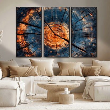 81894502-MGV-FC-48X32-3P_Black-Burnt Wood Wall Art Canvas Print, Framed Aged Timber Art Picture Print, Rustic Tree Slice Perfect Rustic Decor Artwork for Home,