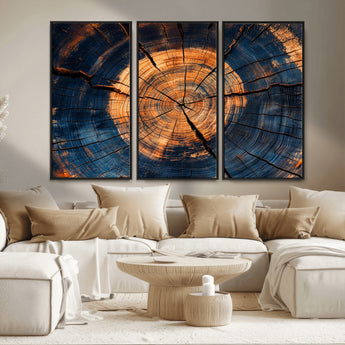 18975622-MGV-CV-36X24-Burnt Wood Wall Art Canvas Print, Framed Aged Timber Art Picture Print, Rustic Tree Slice Perfect Rustic Decor Artwork for Home,