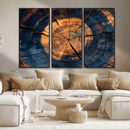 18975622-MGV-CV-36X24-Burnt Wood Wall Art Canvas Print, Framed Aged Timber Art Picture Print, Rustic Tree Slice Perfect Rustic Decor Artwork for Home,